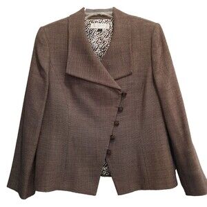 Tahari 16 ASL Women’s Business Wool Blazer Asymmetrical Buttons Tan Brown